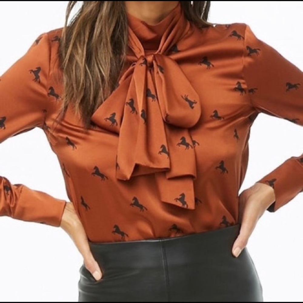 Forever 21 Horse Print Mockneck Satin Top